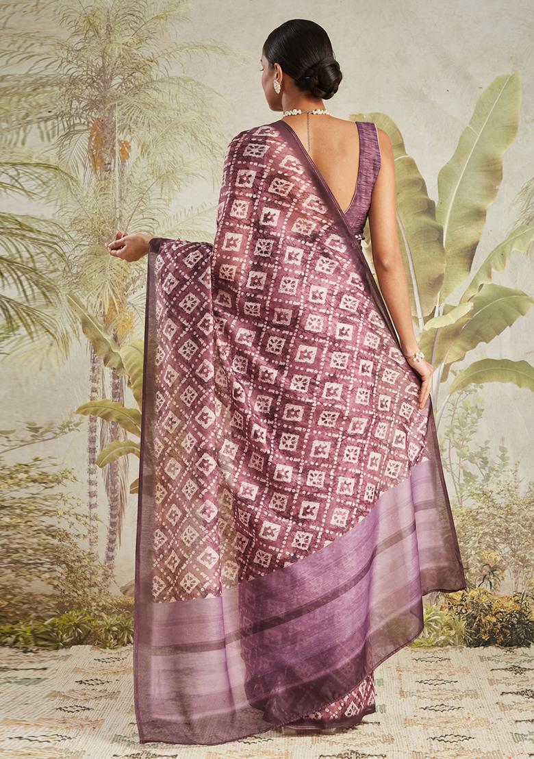 Wine Designer Digital Printed Chanderi Cotton Pre Stitched Saree