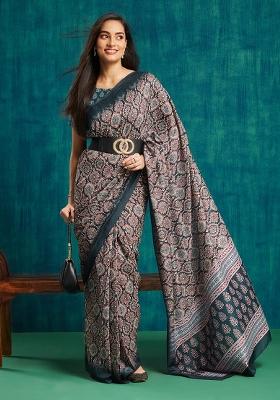 Blue Designer Digital Printed Muslin Pre Stitched Saree