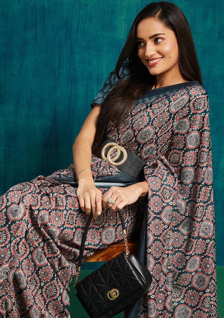 Blue Designer Digital Printed Muslin Pre Stitched Saree