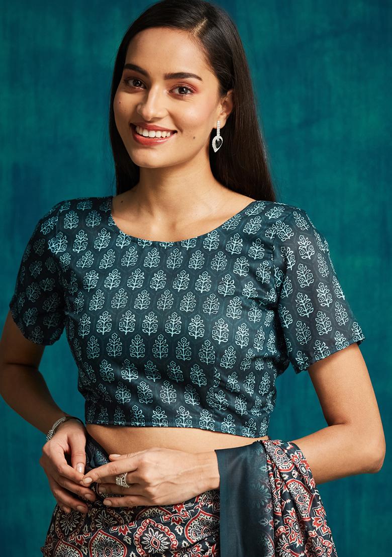 Blue Designer Digital Printed Muslin Pre Stitched Saree