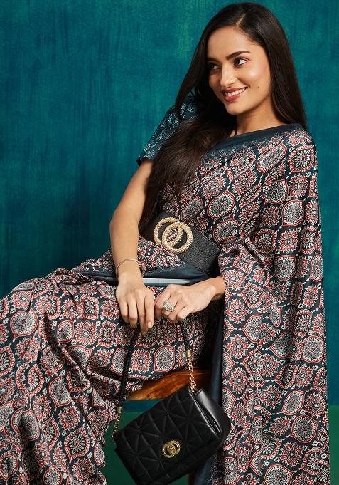 Blue Designer Digital Printed Muslin Pre Stitched Saree