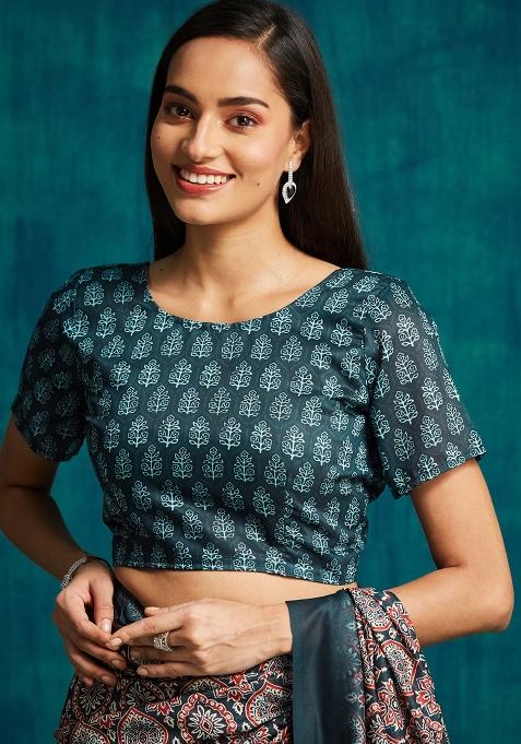 Blue Designer Digital Printed Muslin Pre Stitched Saree