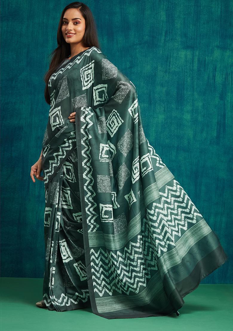 Olive Designer Digital Printed Muslin Pre Stitched Saree