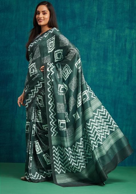 Olive Designer Digital Printed Muslin Pre Stitched Saree