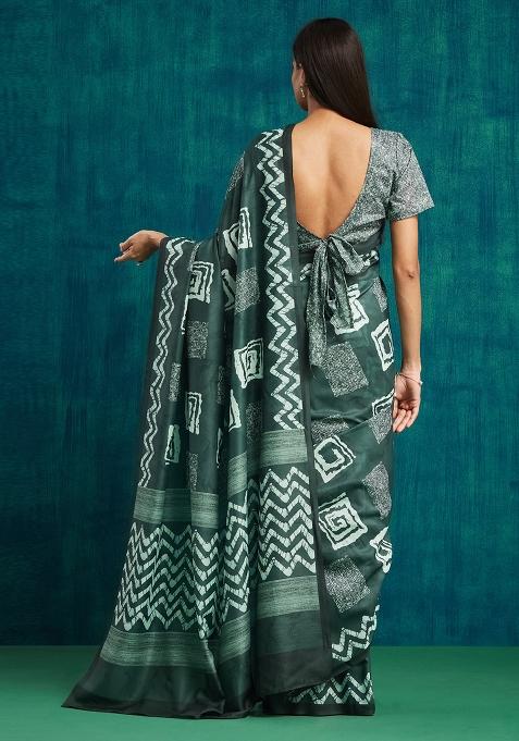Olive Designer Digital Printed Muslin Pre Stitched Saree