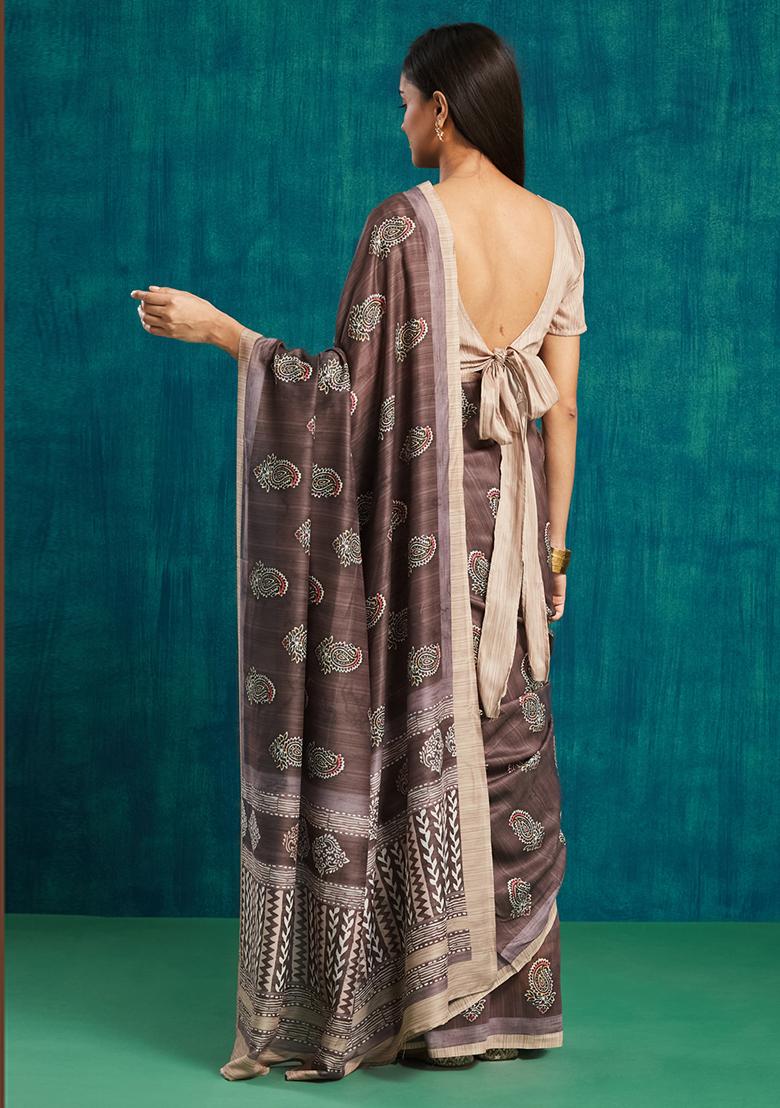 Mauve Designer Digital Printed Muslin Pre Stitched Saree
