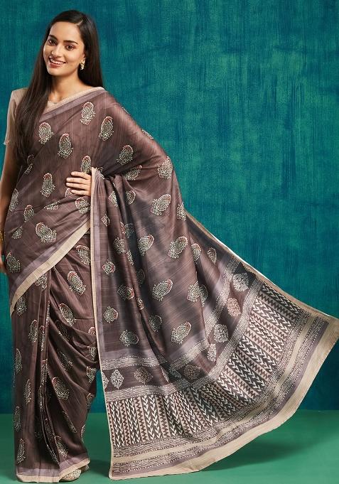 Mauve Designer Digital Printed Muslin Pre Stitched Saree