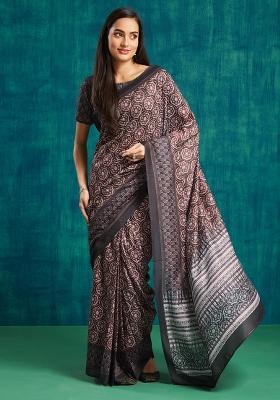 Black Designer Digital Printed Muslin Pre Stitched Saree