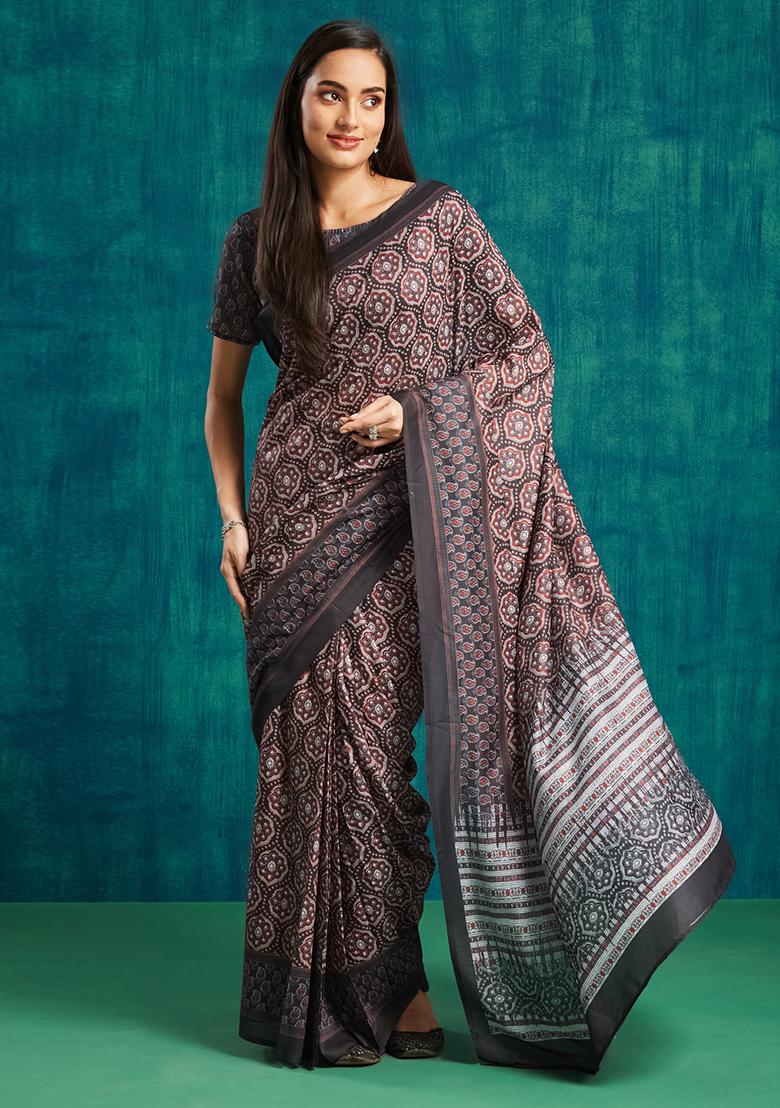 Black Designer Digital Printed Muslin Pre Stitched Saree