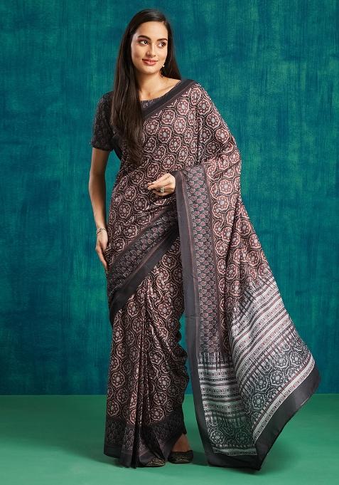 Black Designer Digital Printed Muslin Pre Stitched Saree