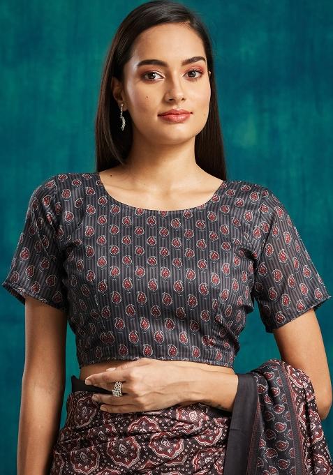 Black Designer Digital Printed Muslin Pre Stitched Saree