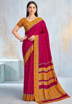 Purple Floral Digital Print Silk Saree Set
