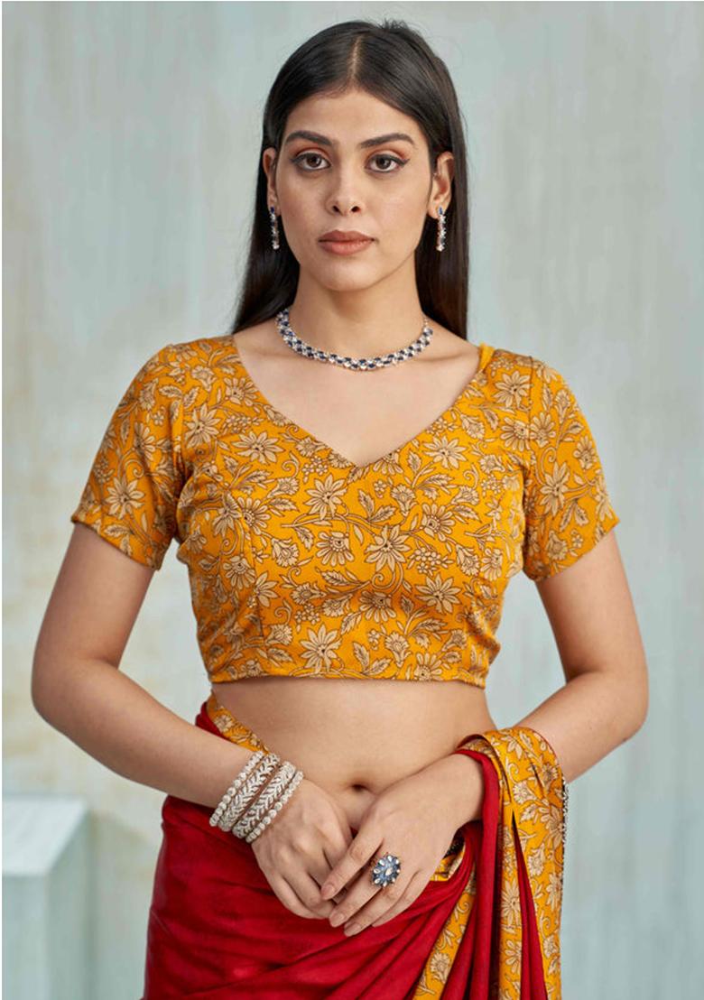 Red Floral Digital Print Silk Saree Set