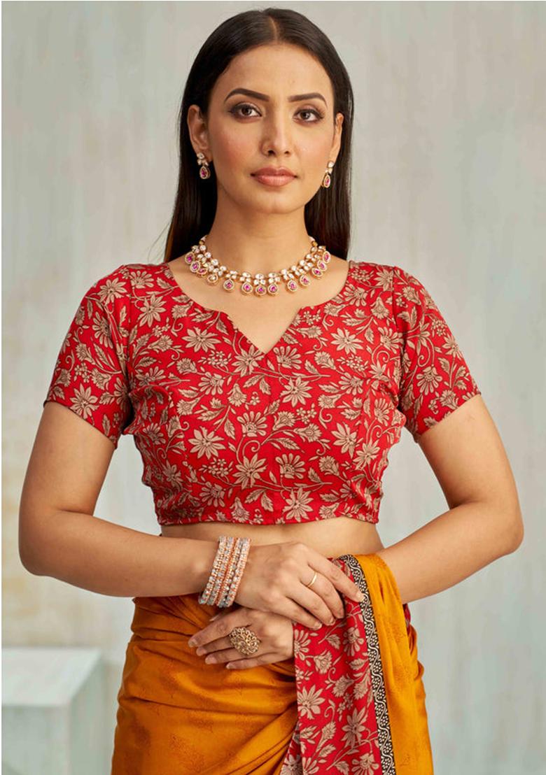 Yellow Floral Digital Print Silk Saree Set