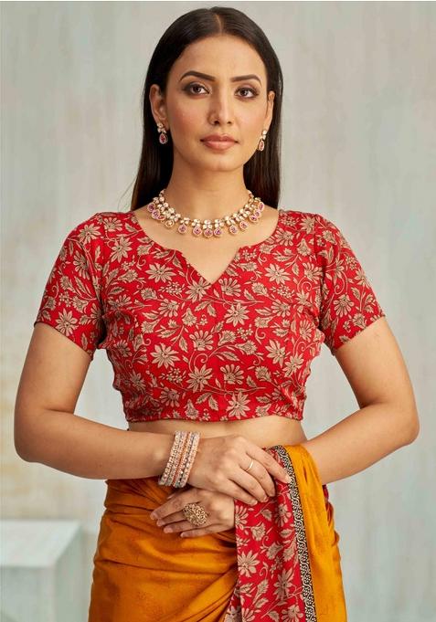 Yellow Floral Digital Print Silk Saree Set