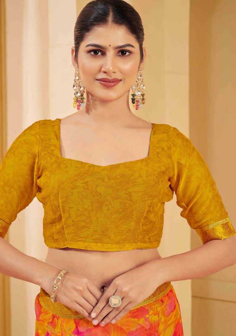 Yellow Printed Chiffon Saree Set