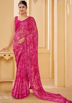 Pink Printed Chiffon Saree Set