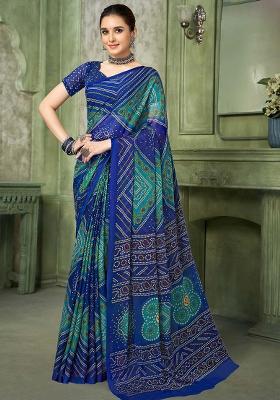 Blue Bandhani Print Chiffon Saree Set