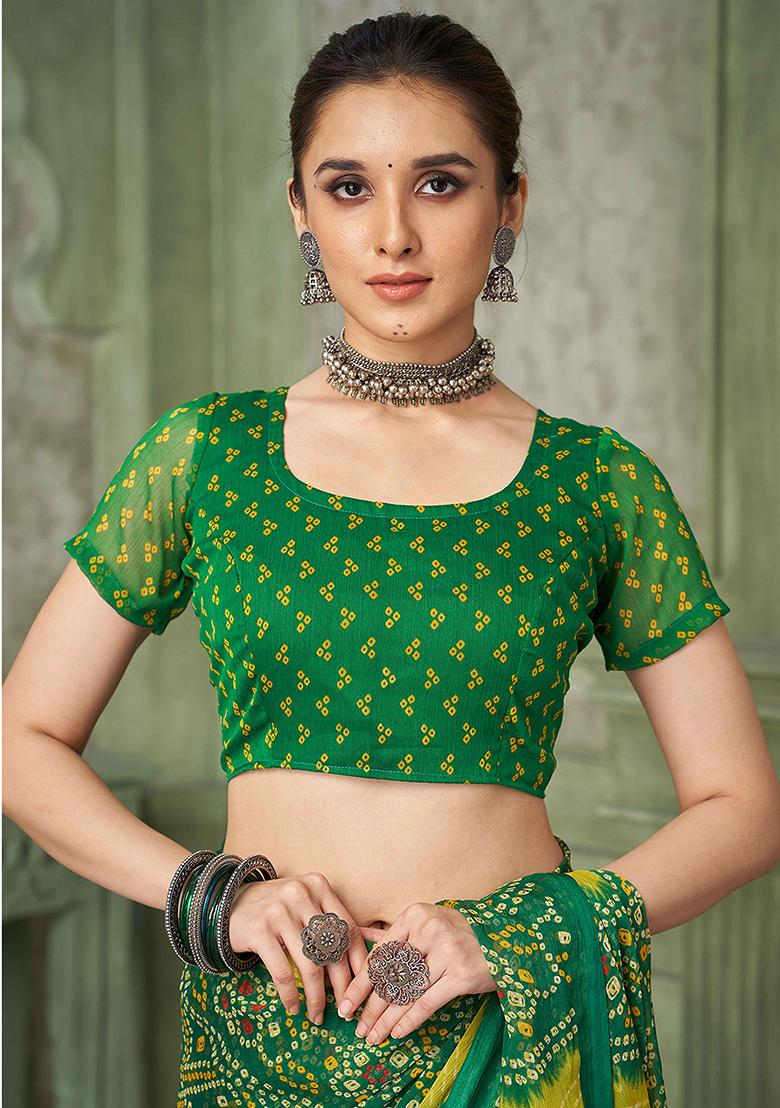 Green Bandhani Print Chiffon Saree Set