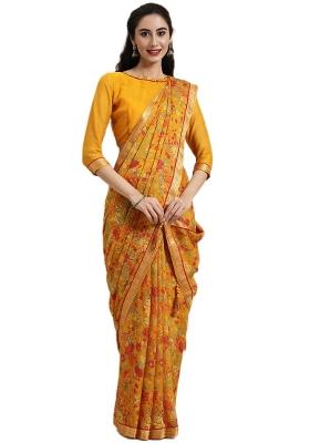Yellow Printed Chiffon Saree Set