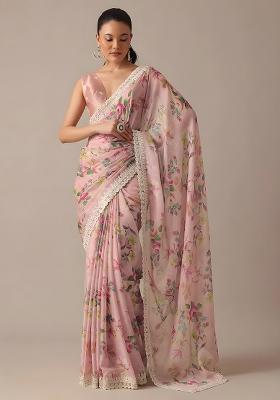 Baby Pink Digital Print Georgette Saree Set