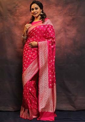 Pink Brasso Banarasi Silk Saree Set