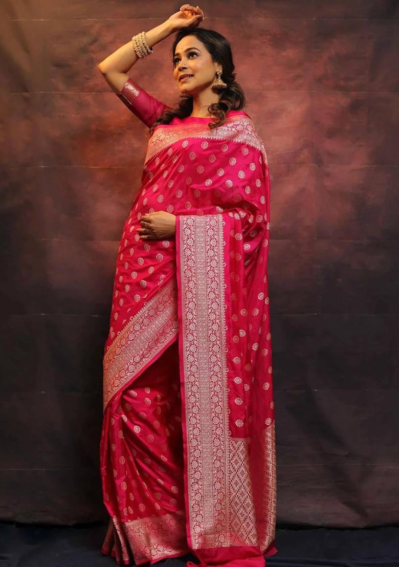 Pink Brasso Banarasi Silk Saree Set