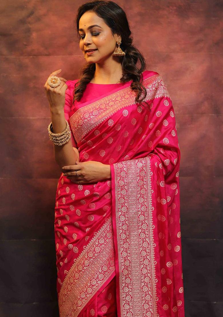 Pink Brasso Banarasi Silk Saree Set