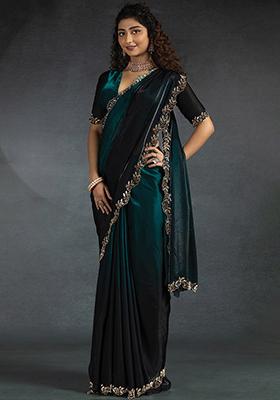Teal Blue  Plain Silk Saree Set