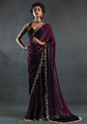 Wine Plain Silk Saree Set