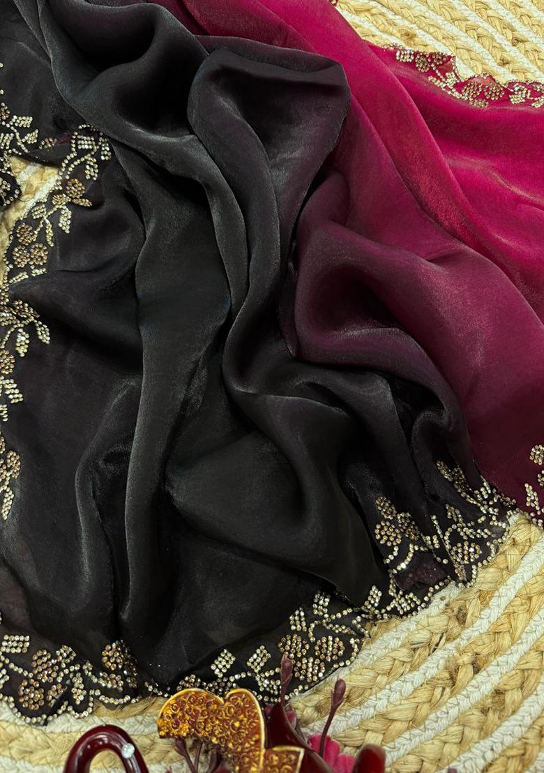 Wine Plain Silk Saree Set