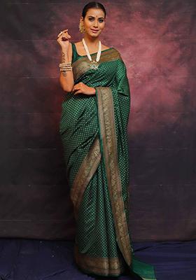 Green Woven Banarasi Silk Saree Set