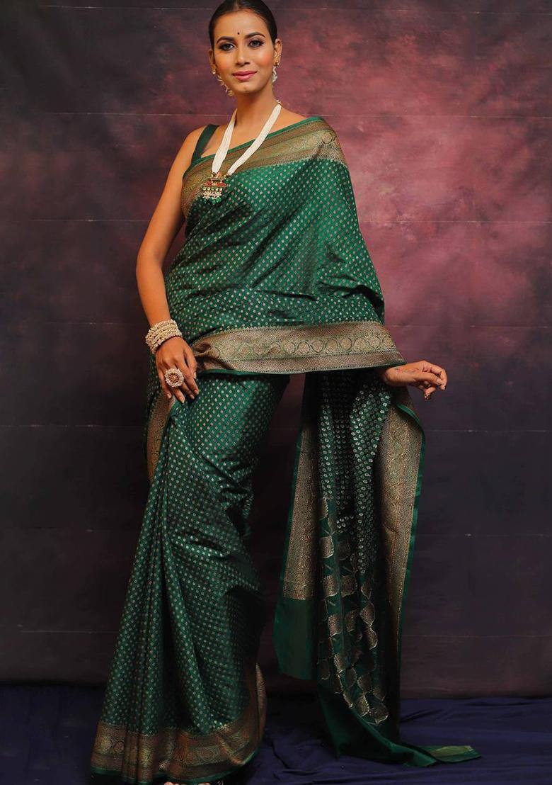 Green Woven Banarasi Silk Saree Set