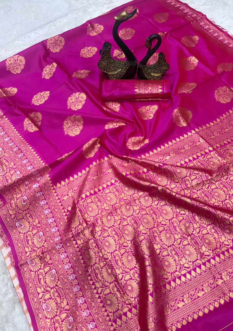 Pink Woven Banarasi Silk Saree Set