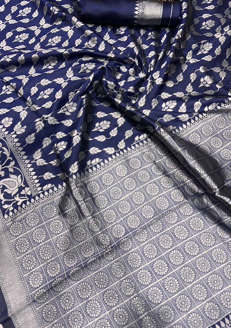 Blue Woven Banarasi Silk Saree Set