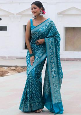 Sky Blue Woven Banarasi Silk Saree Set