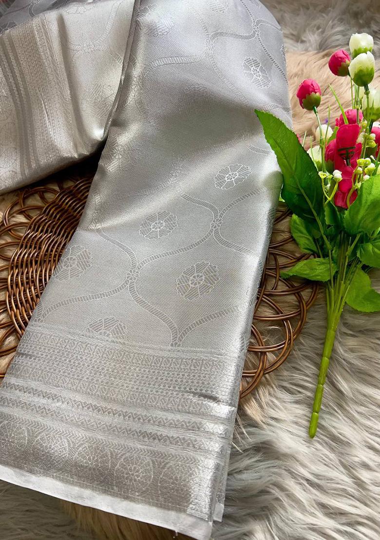 Off White Woven Art Silk Saree Set