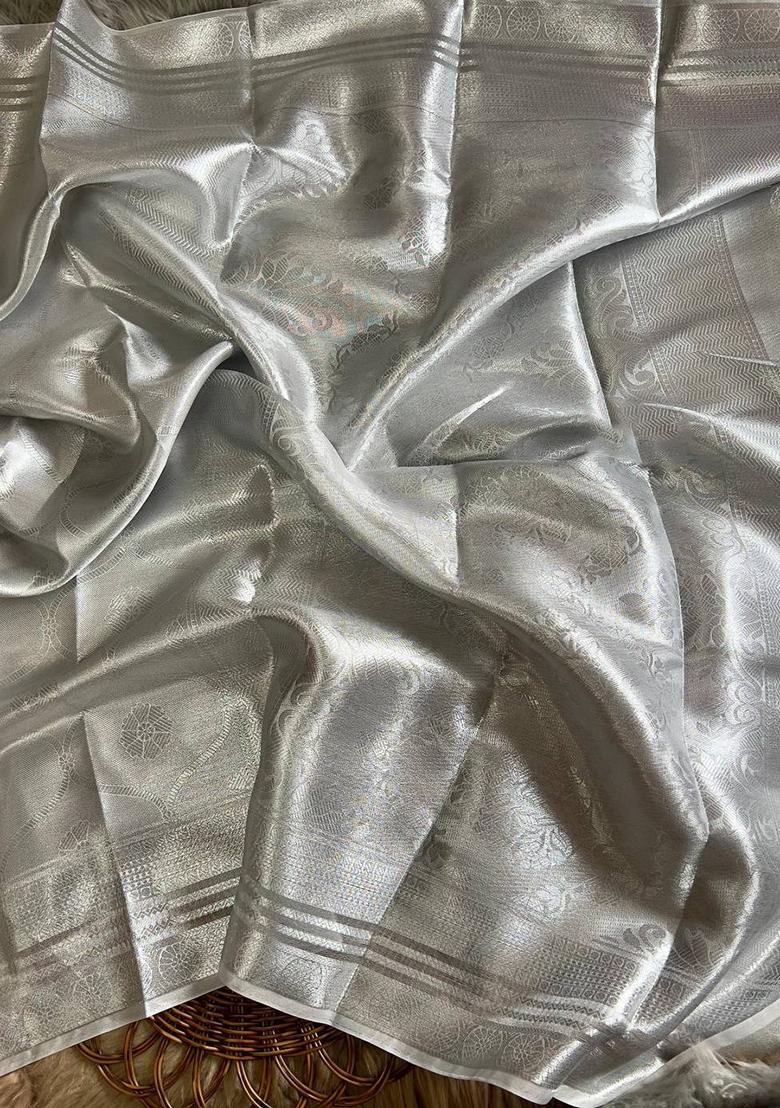 Off White Woven Art Silk Saree Set