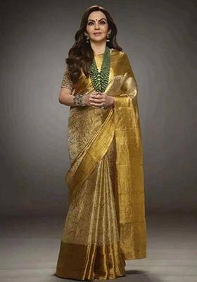 Golden Woven Art Silk Saree Set