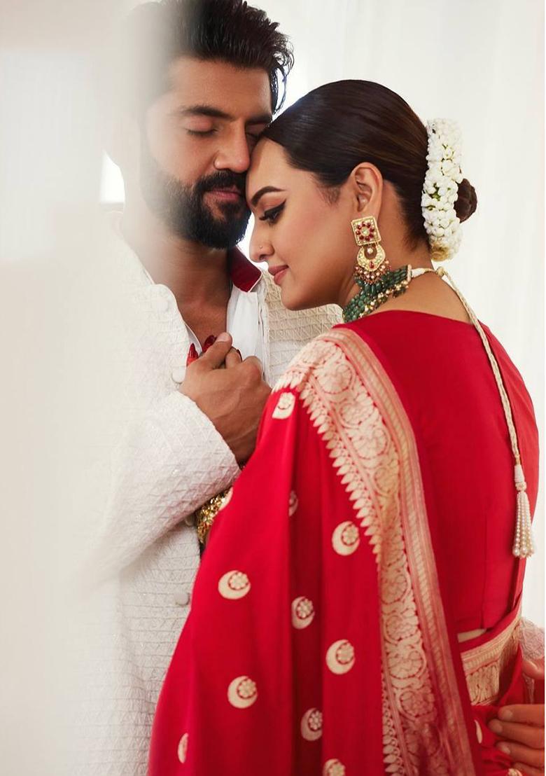 Red Woven Art Silk Saree Set