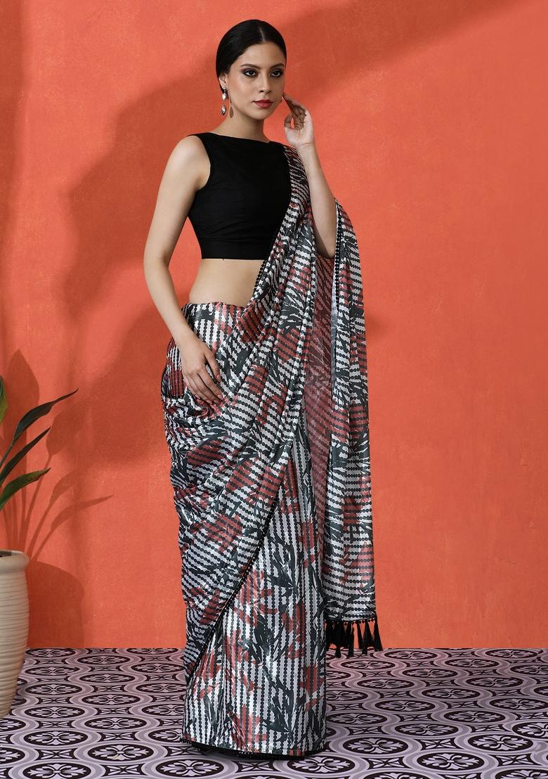 Multi Printed Chinon Saree Set