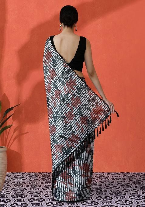 Multi Printed Chinon Saree Set