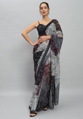 Multi Printed Georgette Saree Set