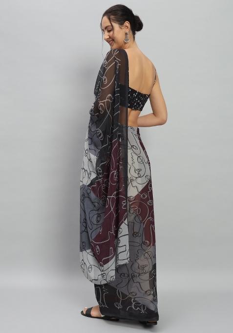 Multi Printed Georgette Saree Set