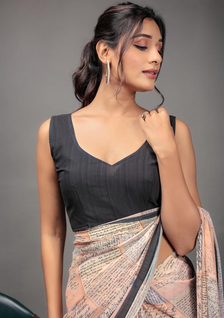 Orange Printed Georgette Saree Set