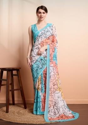 Multi Printed Georgette Saree Set