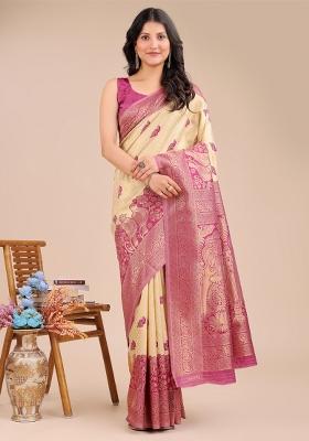 Purple Wevon Jacquard Designer Banarasi Silk Saree Set