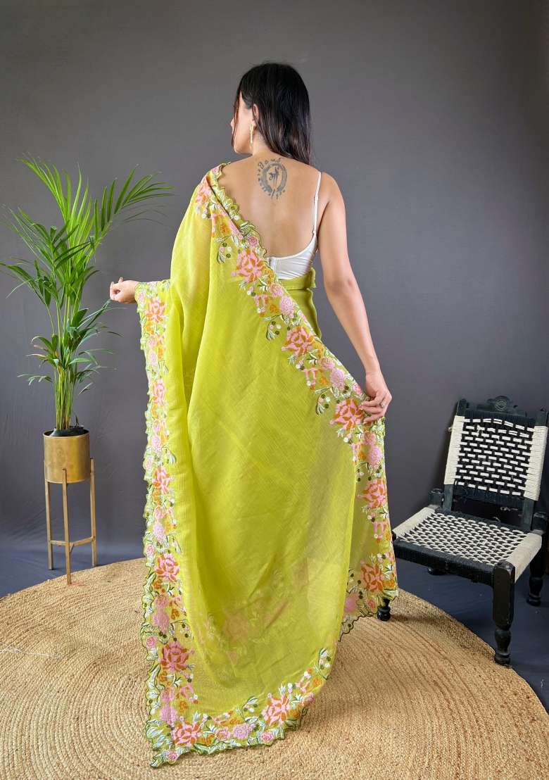 Yellow Solid Soft Silk Saree Set for Diwali | Wedding & Festive Wear - Indya