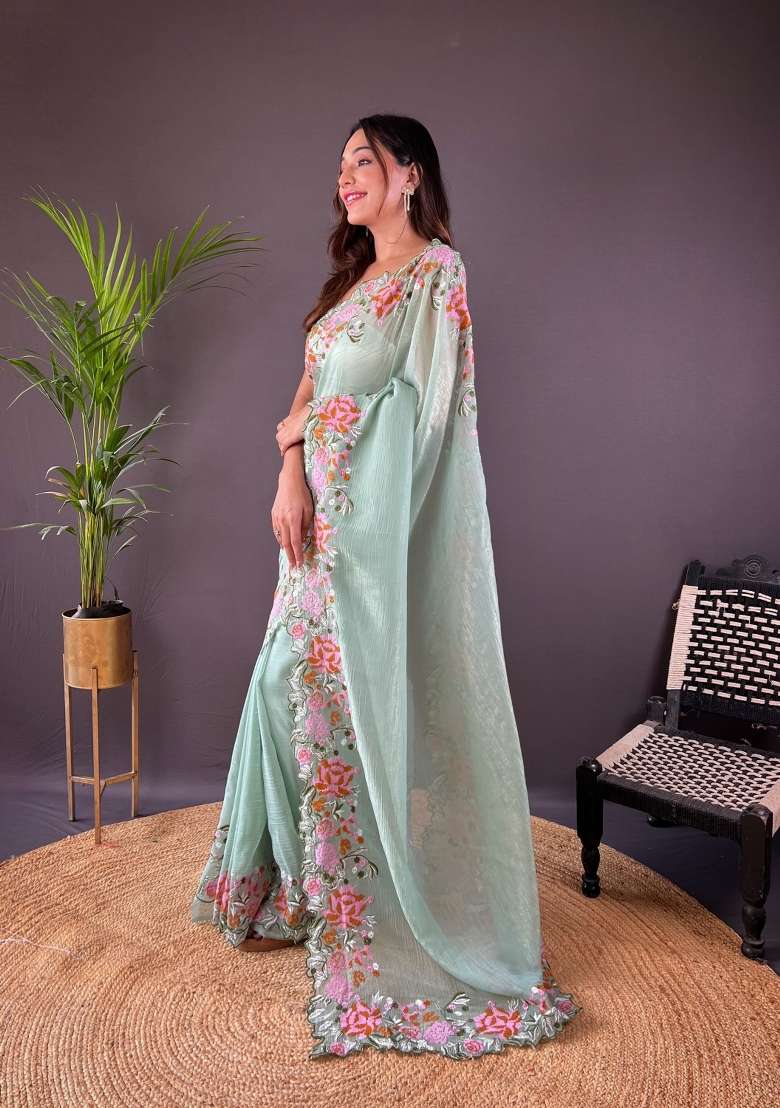 Blue Solid Soft Silk Saree Set for Diwali and Festive Wear - Indya
