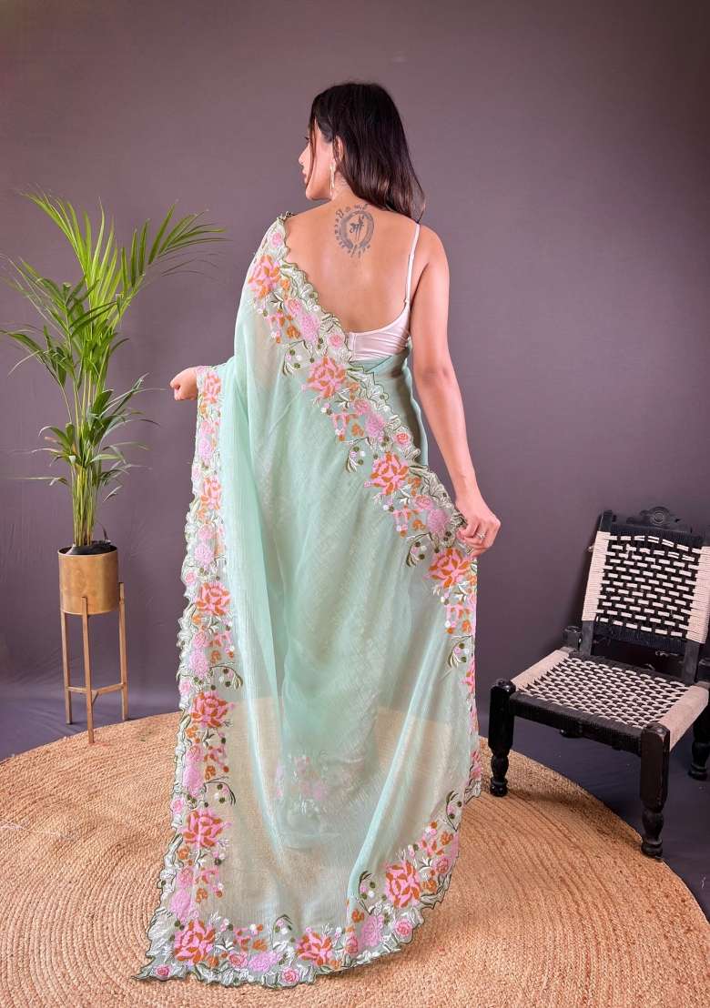 Blue Solid Soft Silk Saree Set for Diwali and Festive Wear - Indya